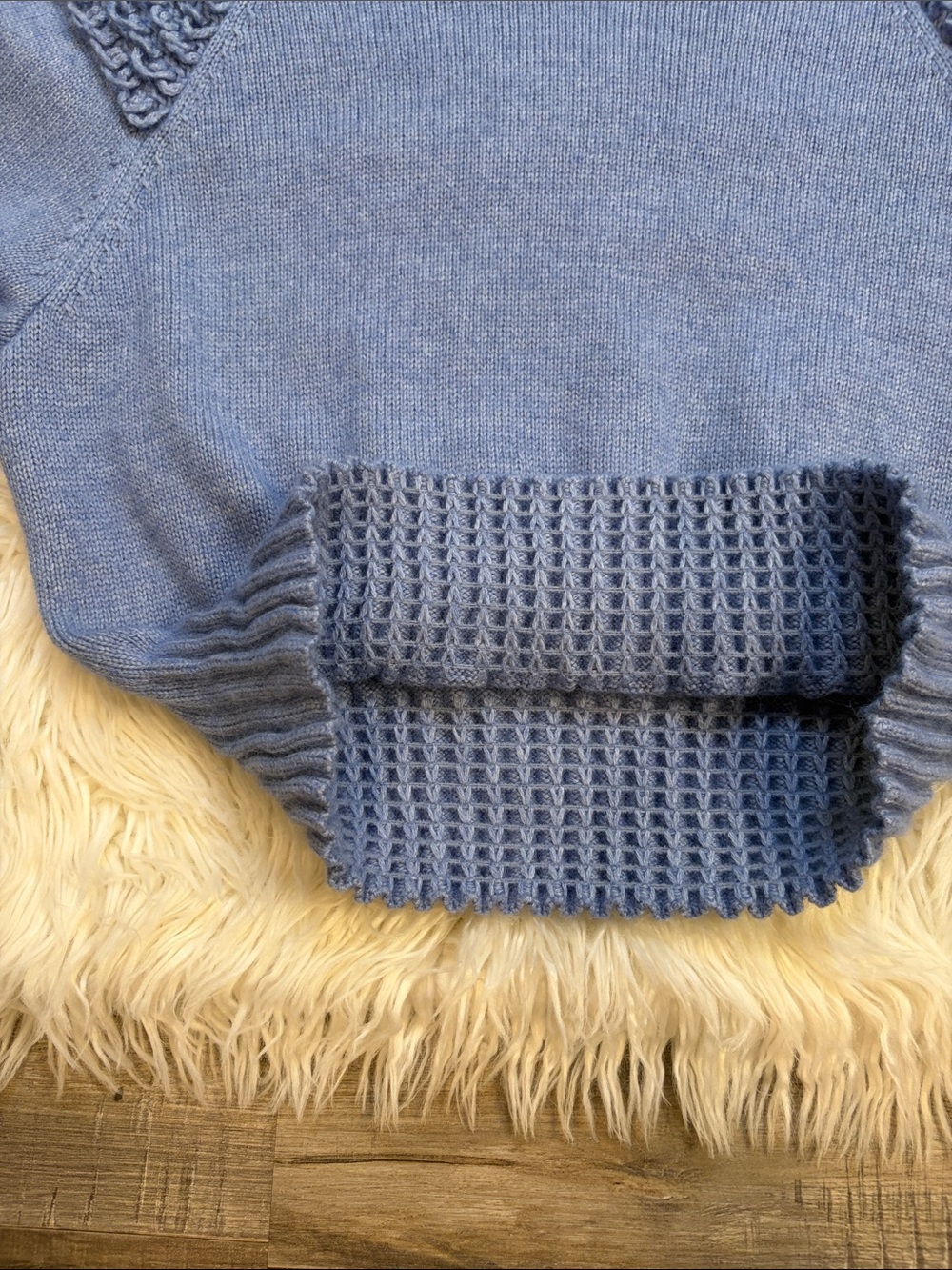 Anthropologie Mare Mare Cinched crew neck sweater with loop knit detail blue M - Picture 9 of 13